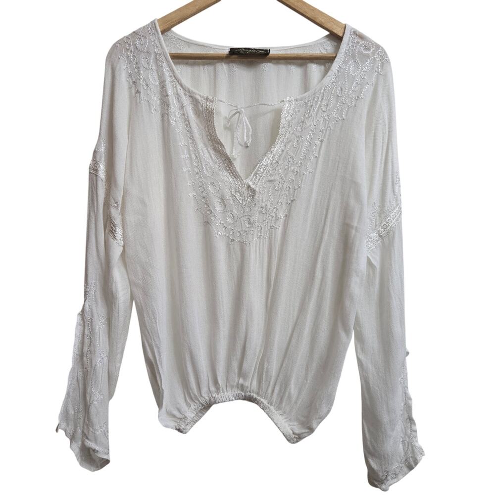 Donale St. Barth St. Tropez Womens French Boho Peasant Embroidered Cotton Top L